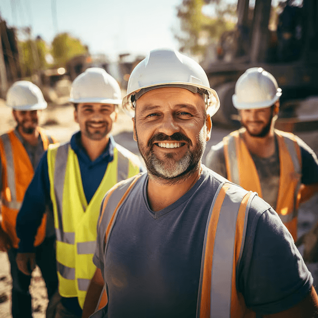 Construction workers in safety gear